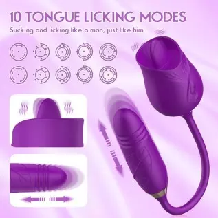 Rose Vibrator Toy for Women - 3 in 1 Clitoral Stimulator Tongue Licking Thrusting Vibrator with 10 Modes, Rose Adult Sex Toys Ga