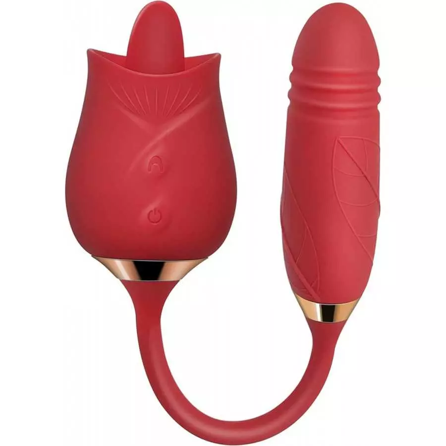 Rose Vibrator Toy for Women - 3 in 1 Clitoral Stimulator Tongue Licking Thrusting Vibrator with 10 Modes, Rose Adult Sex Toys Ga