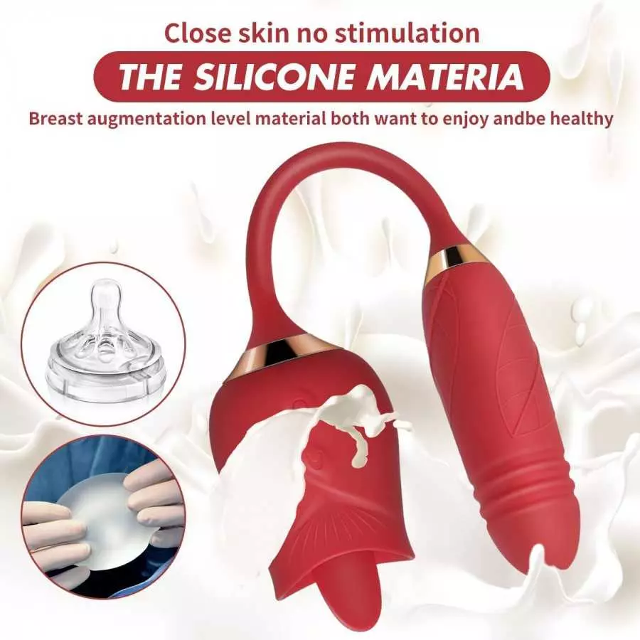 Rose Vibrator Toy for Women - 3 in 1 Clitoral Stimulator Tongue Licking Thrusting Vibrator with 10 Modes, Rose Adult Sex Toys Ga