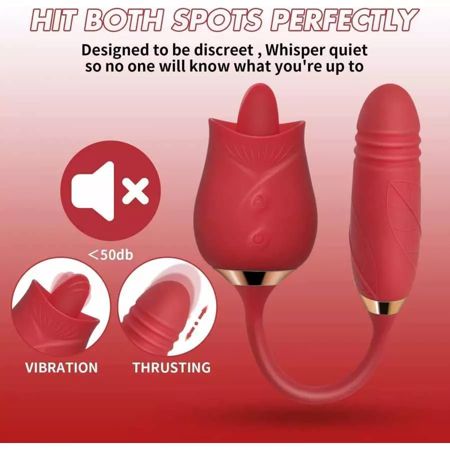 Rose Vibrator Toy for Women - 3 in 1 Clitoral Stimulator Tongue Licking Thrusting Vibrator with 10 Modes, Rose Adult Sex Toys Ga
