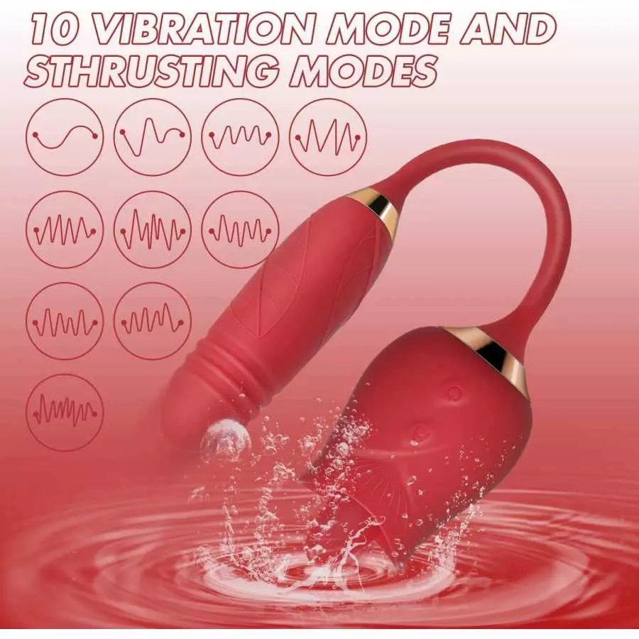 Rose Vibrator Toy for Women - 3 in 1 Clitoral Stimulator Tongue Licking Thrusting Vibrator with 10 Modes, Rose Adult Sex Toys Ga