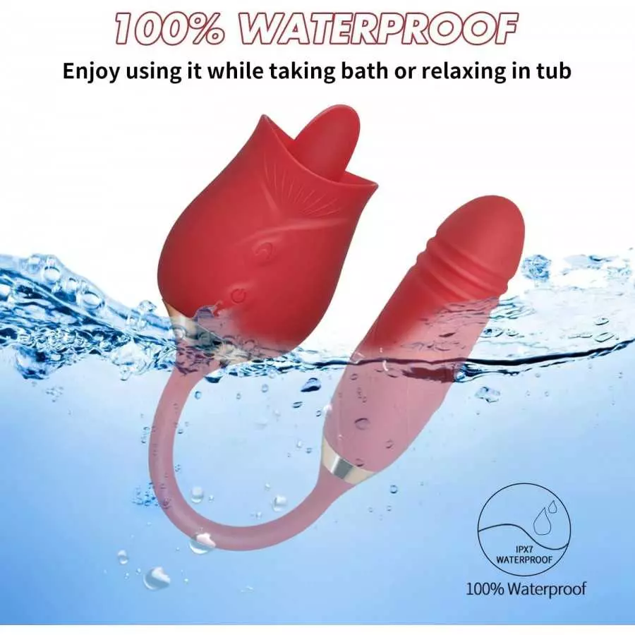 Rose Vibrator Toy for Women - 3 in 1 Clitoral Stimulator Tongue Licking Thrusting Vibrator with 10 Modes, Rose Adult Sex Toys Ga