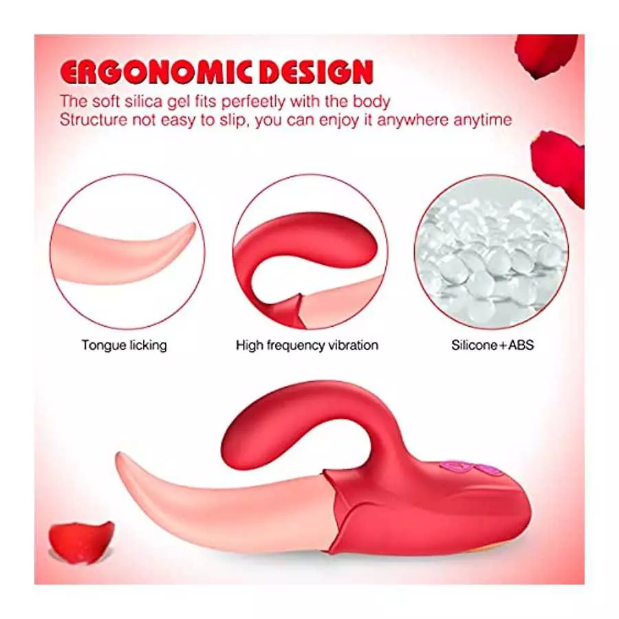 Clitoral Tongue Licking Vibrator, Rose Toy 2 in 1 for Women,G-spot Nipple Stimulator with 10 Vibration Modes Dildo Vibrators Adu