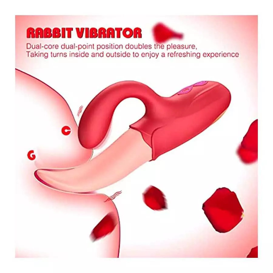 Clitoral Tongue Licking Vibrator, Rose Toy 2 in 1 for Women,G-spot Nipple Stimulator with 10 Vibration Modes Dildo Vibrators Adu