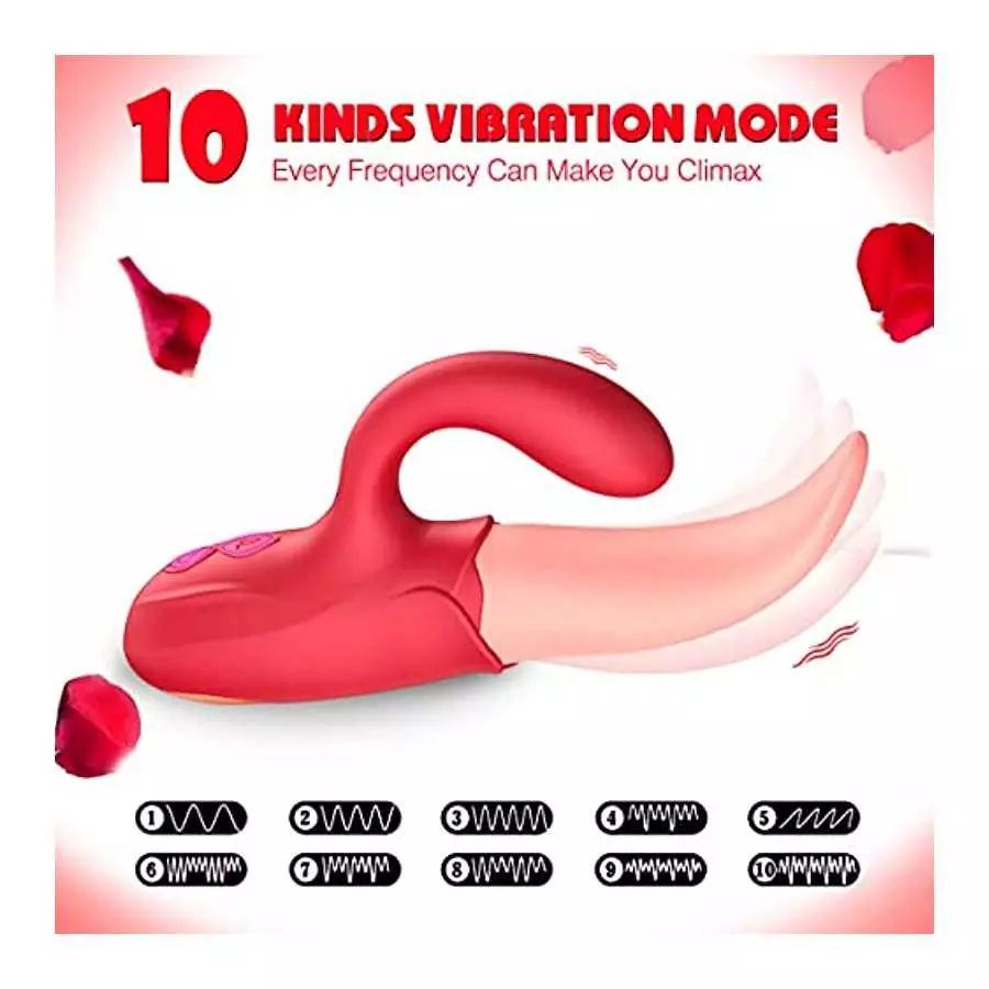 Clitoral Tongue Licking Vibrator, Rose Toy 2 in 1 for Women,G-spot Nipple Stimulator with 10 Vibration Modes Dildo Vibrators Adu