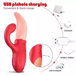 Clitoral Tongue Licking Vibrator, Rose Toy 2 in 1 for Women,G-spot Nipple Stimulator with 10 Vibration Modes Dildo Vibrators Adu Clitoral Tongue Licking Vibrator, Rose Toy 2 in 1 for Women,G-spot Nipple Stimulator with 10 Vibration Modes Dildo Vibrators Adu