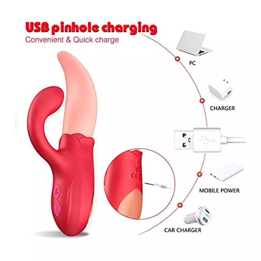 Clitoral Tongue Licking Vibrator, Rose Toy 2 in 1 for Women,G-spot Nipple Stimulator with 10 Vibration Modes Dildo Vibrators Adu