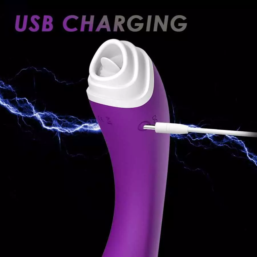 2 in 1 Tongue Licking And G Spot Dildo Vibrator- With Heating Function Nine Tongue Licking Vibration Modes, Nipples Clit Vagina 