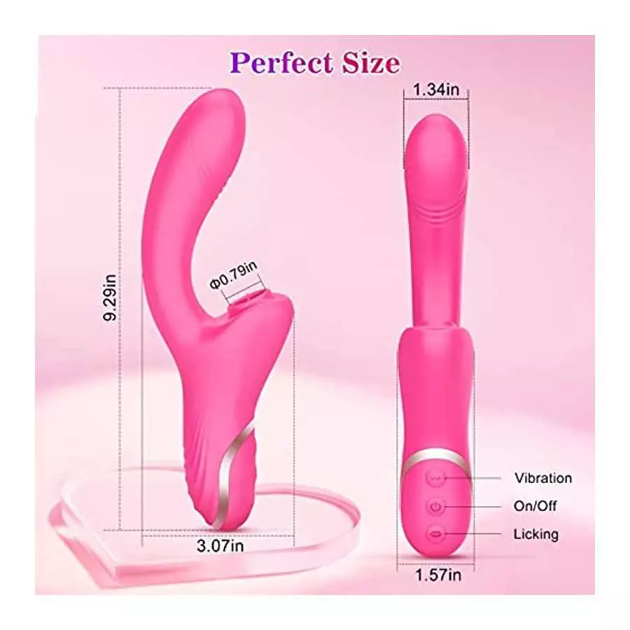 G Spot Clitoral Vibrator with 10 Licking & Vibrating Modes, Banenu Rose Toy Dual Stimulation Tongue Licking Dildo Vibrator Clito