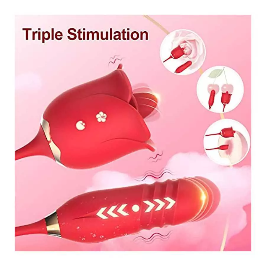 Rose Toy for Women, G Spot Thrusting Dildo Vibrator Adult Sex Toys for Clitoris Stimulation with Tongue Licking Vibration Clitor
