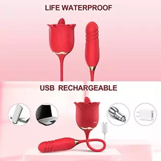 Rose Toy for Women, G Spot Thrusting Dildo Vibrator Adult Sex Toys for Clitoris Stimulation with Tongue Licking Vibration Clitor Rose Toy for Women, G Spot Thrusting Dildo Vibrator Adult Sex Toys for Clitoris Stimulation with Tongue Licking Vibration Clitor