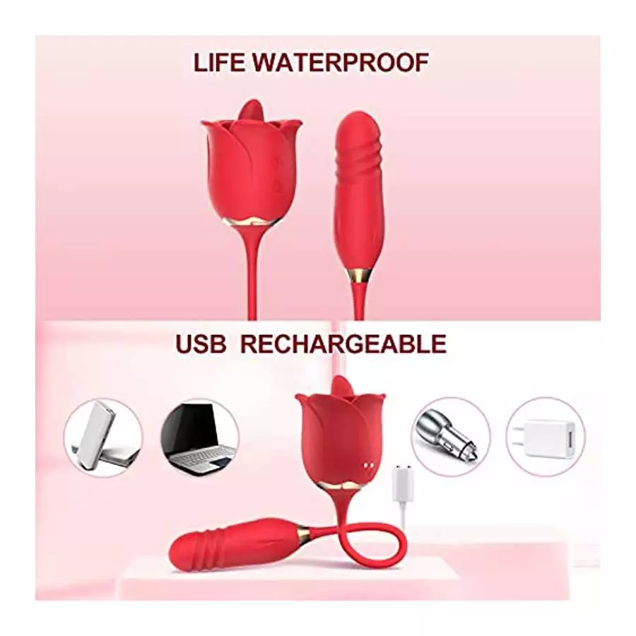 Rose Toy for Women, G Spot Thrusting Dildo Vibrator Adult Sex Toys for Clitoris Stimulation with Tongue Licking Vibration Clitor