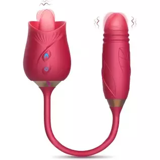 Rose Toy Vibrator for Women, Nipple Clitoral Stimulator Rose Toy, Thrusting Dildo Tongue Licking Vibrator with 9 Modes, Clitoris