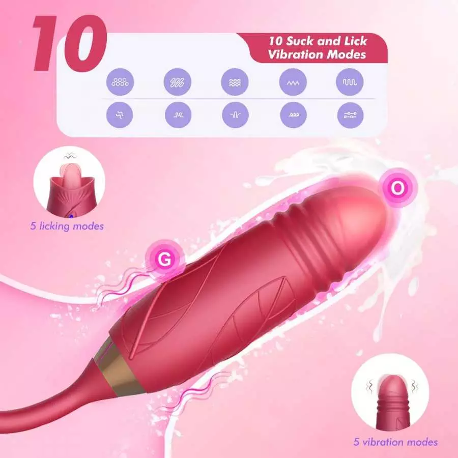 Rose Toy Vibrator for Women, Nipple Clitoral Stimulator Rose Toy, Thrusting Dildo Tongue Licking Vibrator with 9 Modes, Clitoris