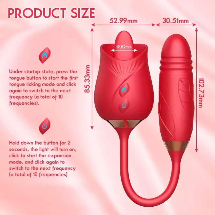 Rose Toy Vibrator for Women, Nipple Clitoral Stimulator Rose Toy, Thrusting Dildo Tongue Licking Vibrator with 9 Modes, Clitoris