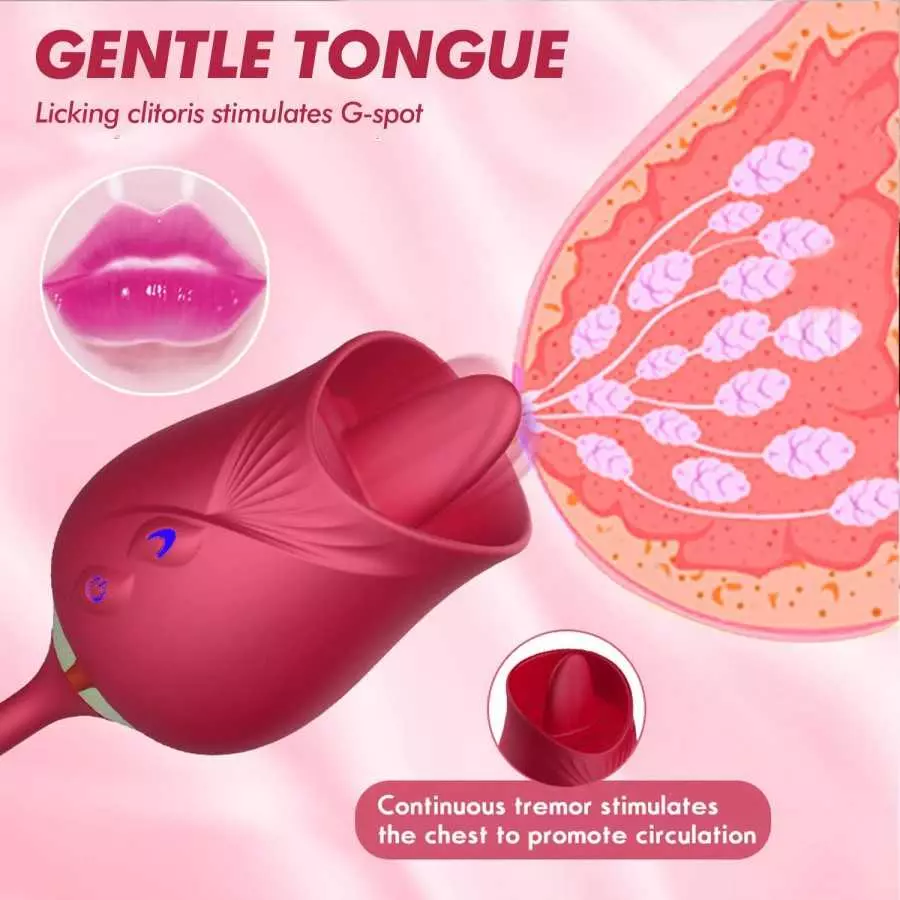 Rose Toy Vibrator for Women, Nipple Clitoral Stimulator Rose Toy, Thrusting Dildo Tongue Licking Vibrator with 9 Modes, Clitoris