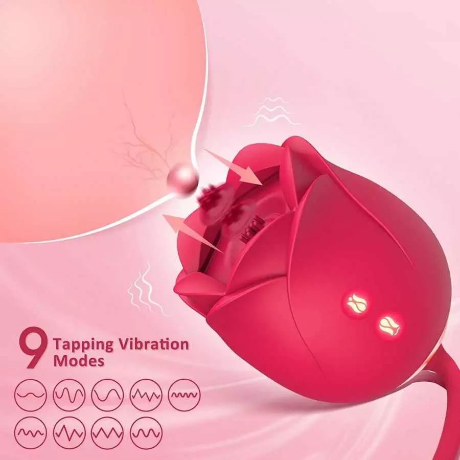 Rose Sex Stimulator for Women - 9 Thrusting & 9 Flapping Adult Sex Toys & Games, Rose Toy Dildo G Spot Vibrator with Anal Butt P