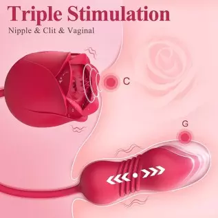 Rose Sex Stimulator for Women - 9 Thrusting & 9 Flapping Adult Sex Toys & Games, Rose Toy Dildo G Spot Vibrator with Anal Butt P