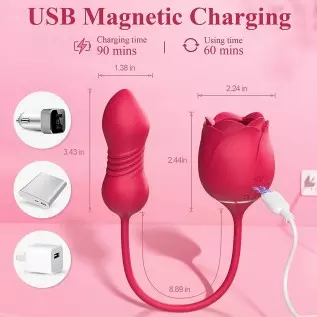 Rose Sex Stimulator for Women - 9 Thrusting & 9 Flapping Adult Sex Toys & Games, Rose Toy Dildo G Spot Vibrator with Anal Butt P