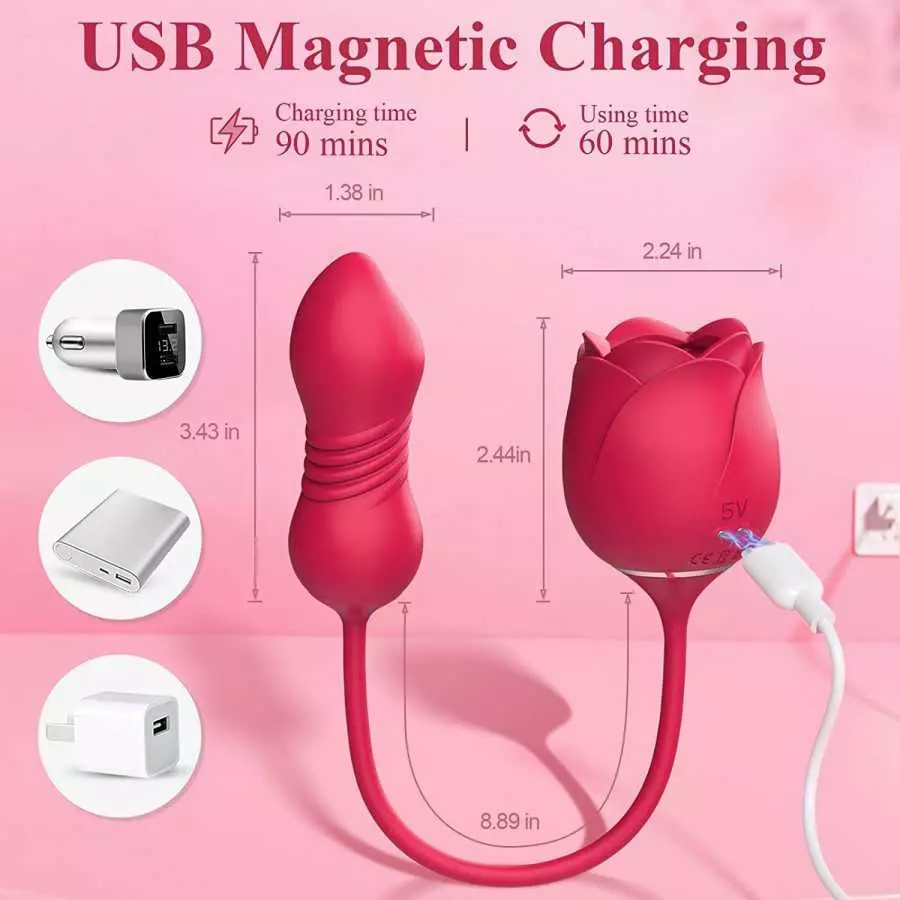 Rose Sex Stimulator for Women - 9 Thrusting & 9 Flapping Adult Sex Toys & Games, Rose Toy Dildo G Spot Vibrator with Anal Butt P