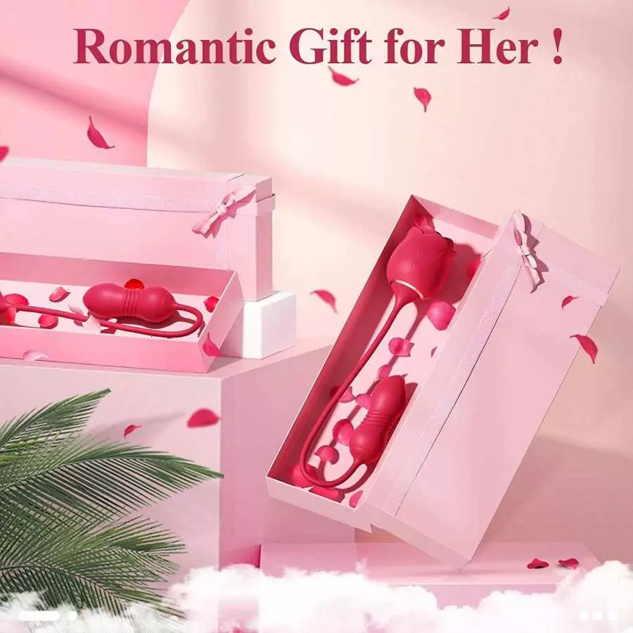 Rose Sex Stimulator for Women - 9 Thrusting & 9 Flapping Adult Sex Toys & Games, Rose Toy Dildo G Spot Vibrator with Anal Butt P