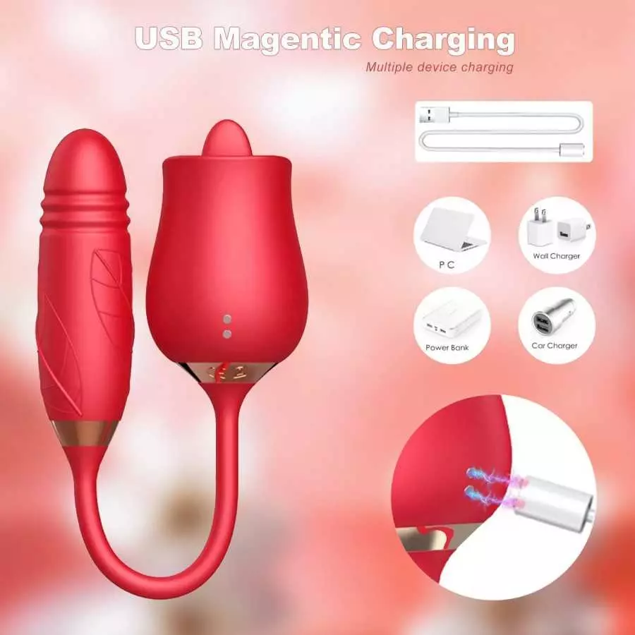Rose Sex Stimulator for Women Tongue Licking G Spot Dildo Vibrator with 10 Modes 3 in 1 Clitoral Sucking Stimulator Adult Sex To