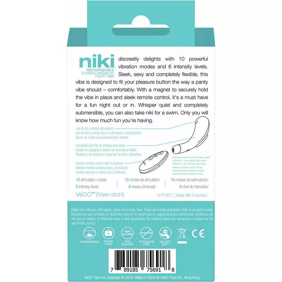 VeDO Niki Rechargeable Flexible Panty Vibe (Tease Me Turquoise)