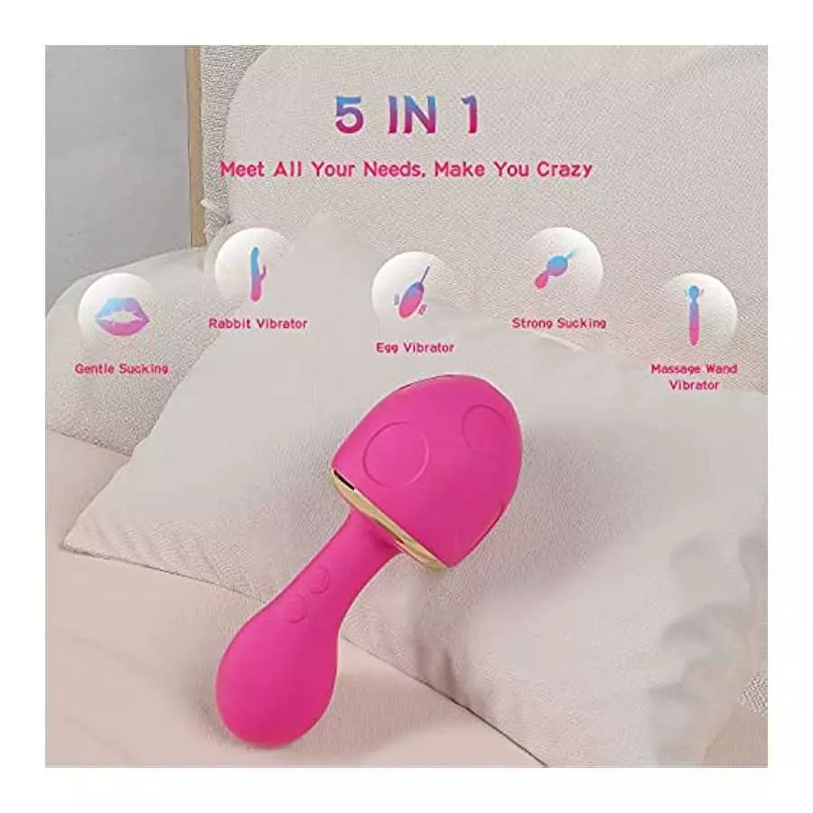Siciley 5 in 1 Clitoral Sucking G Spot Stimulation Mushroom Vibrator, with Smart Constant Temperature Function, 10 Vibration & 7