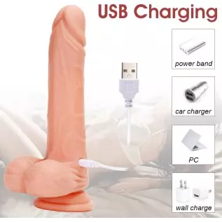 Realistic Thrusting Dildo Vibrator with Heating, 8.3" Liquid Silione Telescopic Penis with Strong Suction Cup for G-spot Clitora Realistic Thrusting Dildo Vibrator with Heating, 8.3" Liquid Silione Telescopic Penis with Strong Suction Cup for G-spot Clitora