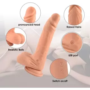 Realistic Thrusting Dildo Vibrator with Heating, 8.3" Liquid Silione Telescopic Penis with Strong Suction Cup for G-spot Clitora Realistic Thrusting Dildo Vibrator with Heating, 8.3" Liquid Silione Telescopic Penis with Strong Suction Cup for G-spot Clitora
