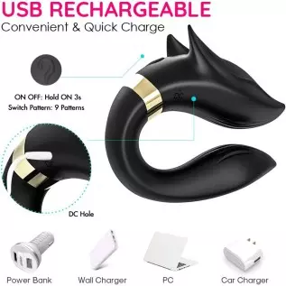 Couple Vibrator for G-spot & Clitoral with 9 Modes Powerful Vibration Patterns, Stimulator Clit, Nipples and Anal, USB Rechargea Couple Vibrator for G-spot & Clitoral with 9 Modes Powerful Vibration Patterns, Stimulator Clit, Nipples and Anal, USB Rechargea