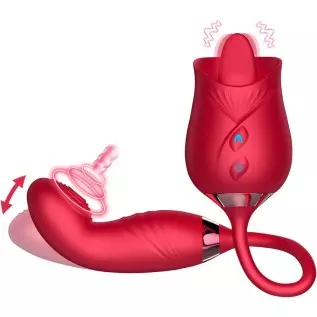 Rose Sex Stimulator For Women - 3 in 1 Dildo G Spot Thrusting Toys For Woman Sex Squirting with Tongue Licker,10 Modes Vibrator 