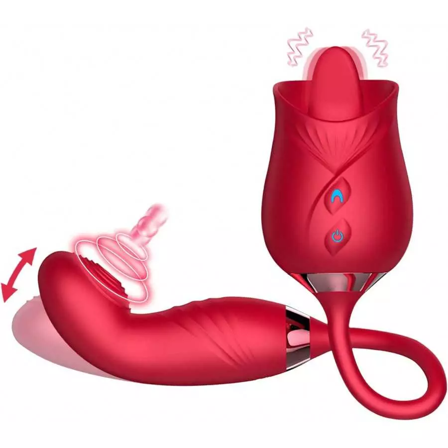 Rose Sex Stimulator For Women - 3 in 1 Dildo G Spot Thrusting Toys For Woman Sex Squirting with Tongue Licker,10 Modes Vibrator 