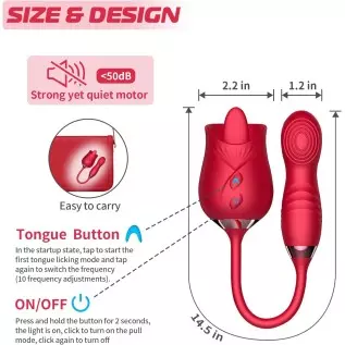 Rose Sex Stimulator For Women - 3 in 1 Dildo G Spot Thrusting Toys For Woman Sex Squirting with Tongue Licker,10 Modes Vibrator 