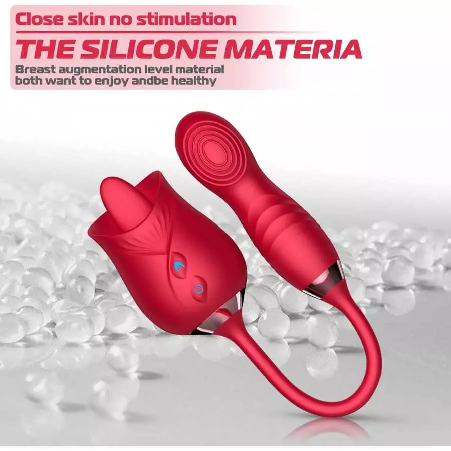 Rose Sex Stimulator For Women - 3 in 1 Dildo G Spot Thrusting Toys For Woman Sex Squirting with Tongue Licker,10 Modes Vibrator 