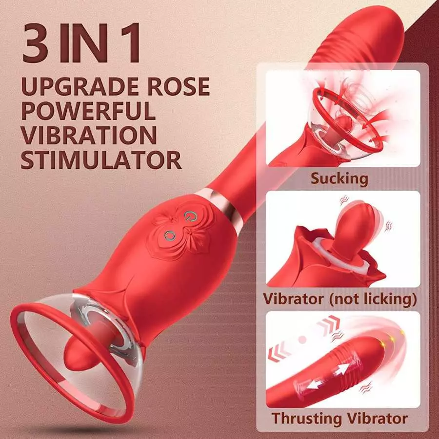 G Spot Clitoral Rose Vibrator - Rose Sex Toys for Women Nipple Vibrator Thrusting Realistic Dildo Clitoral with 3 Powerful Sucki