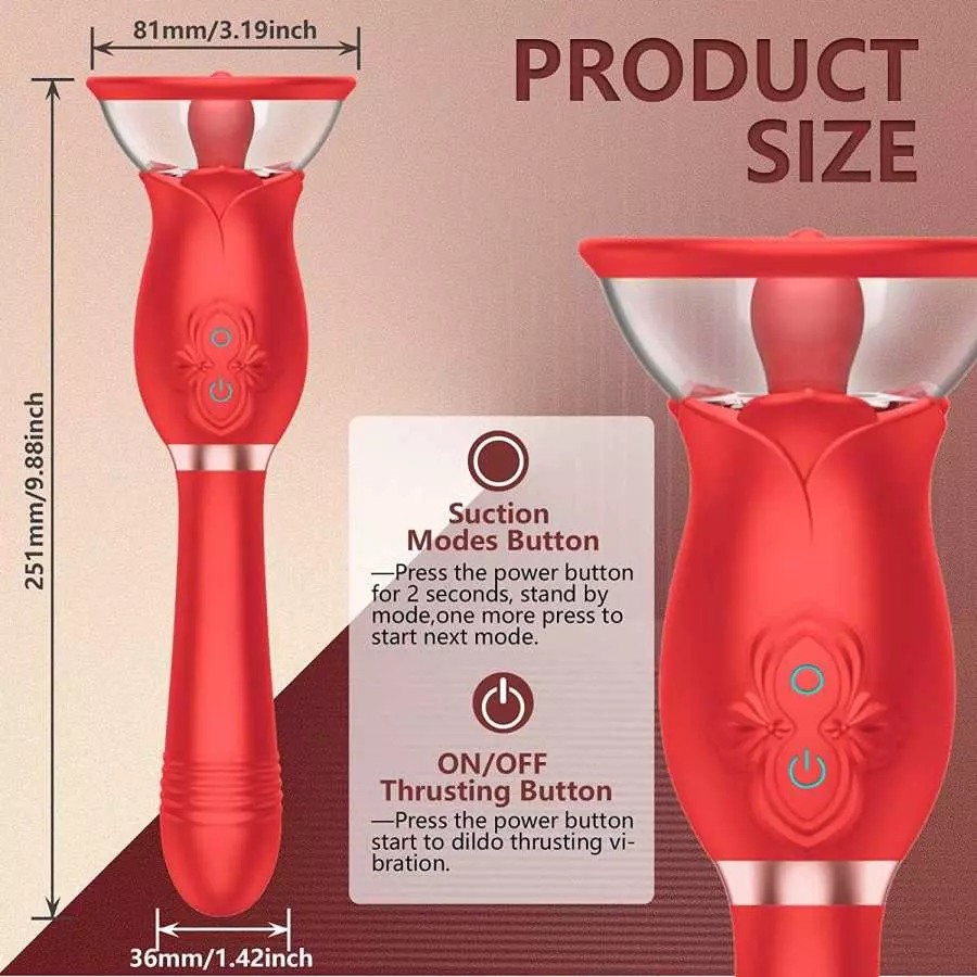 G Spot Clitoral Rose Vibrator - Rose Sex Toys for Women Nipple Vibrator Thrusting Realistic Dildo Clitoral with 3 Powerful Sucki