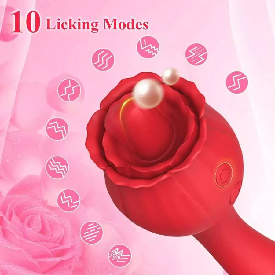 Rose Vibrator Sex Toys for Women Tongue Licking Clitoral Stimulator with 10 Modes & 20 Powerful Vibration G Spot Dildo Vibrators