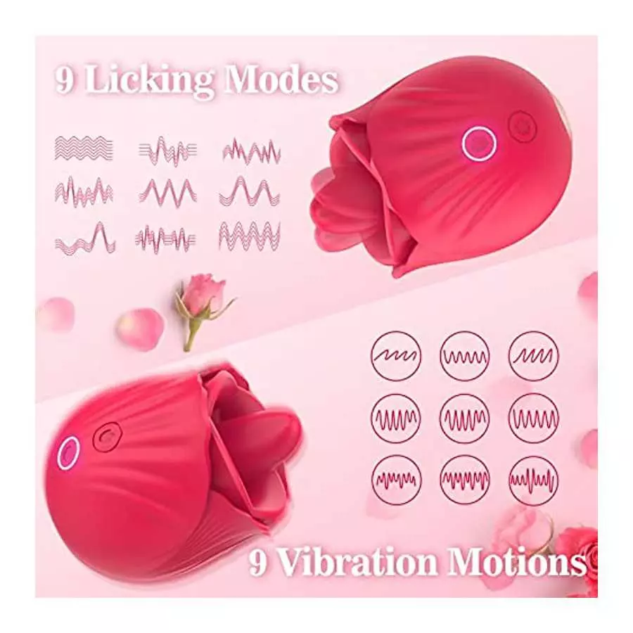 Adult Toy Rose Licking Vibrator for Women-Nipple Clitoral and Vaginal Silicone Stimulator with 9 Lick & 9 Vibration, G Spot Dild
