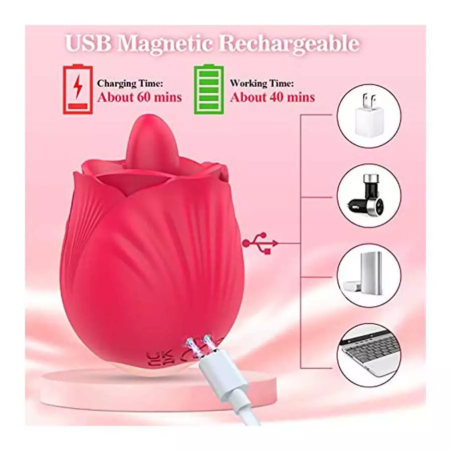 Adult Toy Rose Licking Vibrator for Women-Nipple Clitoral and Vaginal Silicone Stimulator with 9 Lick & 9 Vibration, G Spot Dild