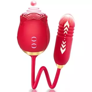 Rose Vibrator Toy for Women - 3 in 1 Rose Sex Stimulator Toy, Clitoral Stimulator Thrusting G Spot Dildo Vibrator Toy with 10 Mo