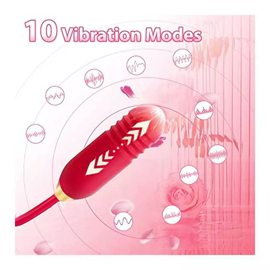 Rose Vibrator Toy for Women - 3 in 1 Rose Sex Stimulator Toy, Clitoral Stimulator Thrusting G Spot Dildo Vibrator Toy with 10 Mo