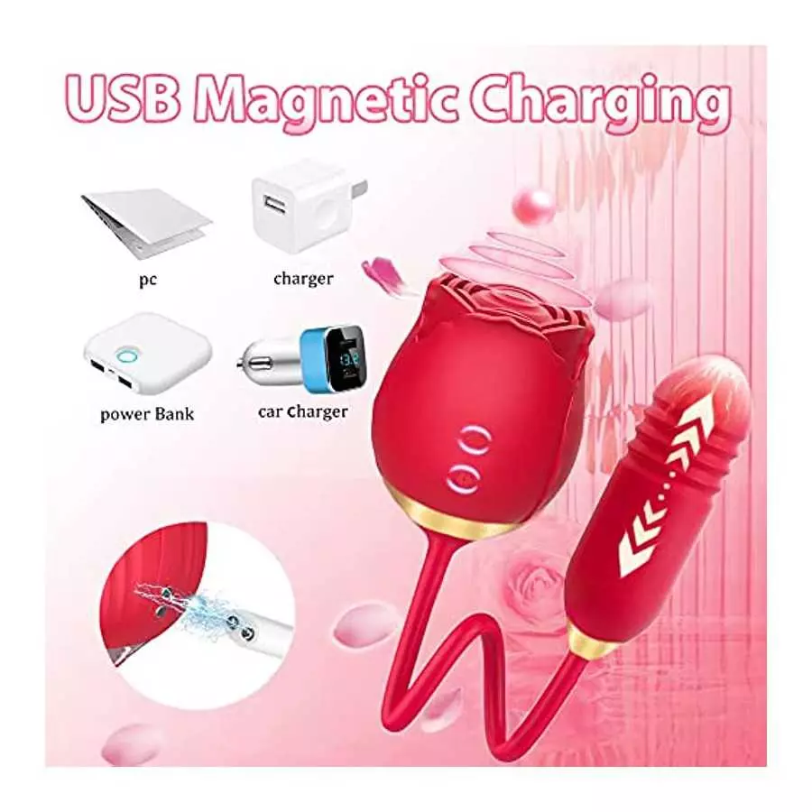 Rose Vibrator Toy for Women - 3 in 1 Rose Sex Stimulator Toy, Clitoral Stimulator Thrusting G Spot Dildo Vibrator Toy with 10 Mo