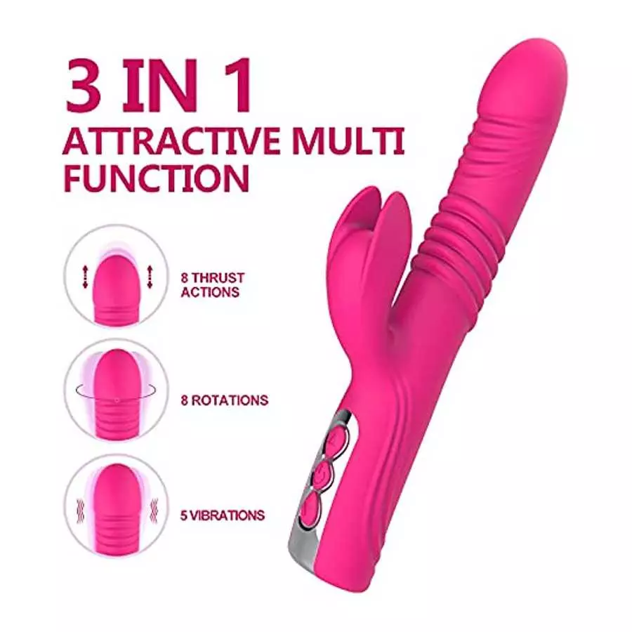 Thrusting Dildo G Spot Rabbit Vibrator, Sex Toys Bunny Ears for Clitoris G-spot, Realistic Dildo Anal Vibrator with Vibrations A