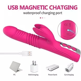 Thrusting Dildo G Spot Rabbit Vibrator, Sex Toys Bunny Ears for Clitoris G-spot, Realistic Dildo Anal Vibrator with Vibrations A