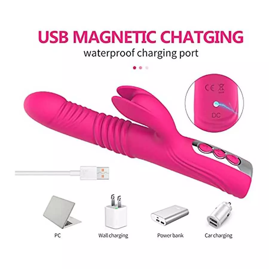 Thrusting Dildo G Spot Rabbit Vibrator, Sex Toys Bunny Ears for Clitoris G-spot, Realistic Dildo Anal Vibrator with Vibrations A