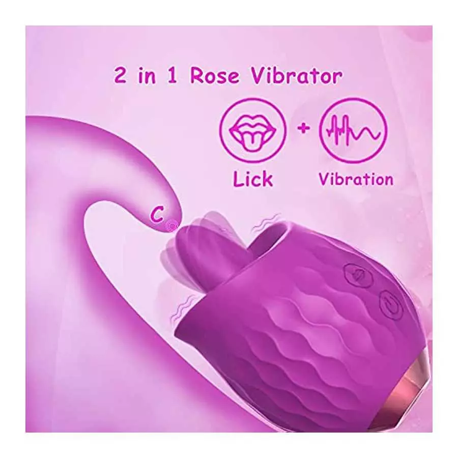 Rose Toy Vibrator for Women: Clitoral Tongue Licking Vibrator, Honnee 2 in 1 Clitoris Stimulator Nipple Massager with 10 Modes &