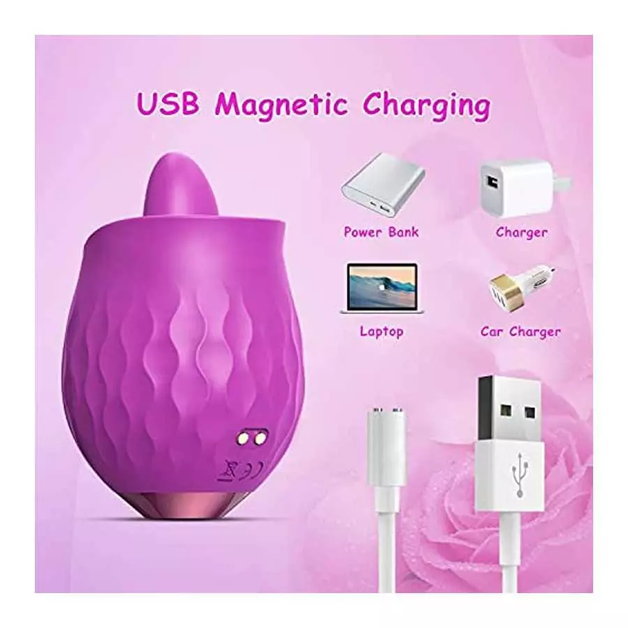 Rose Toy Vibrator for Women: Clitoral Tongue Licking Vibrator, Honnee 2 in 1 Clitoris Stimulator Nipple Massager with 10 Modes &