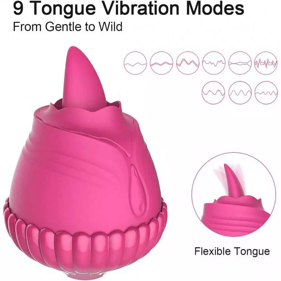 Rose Toy Vibrator, Clitoral Licking Tongue Vibrator, AIYULONG Licking & Vibrating Nipples Clitoral Stimulator with 9 Powerful Vi