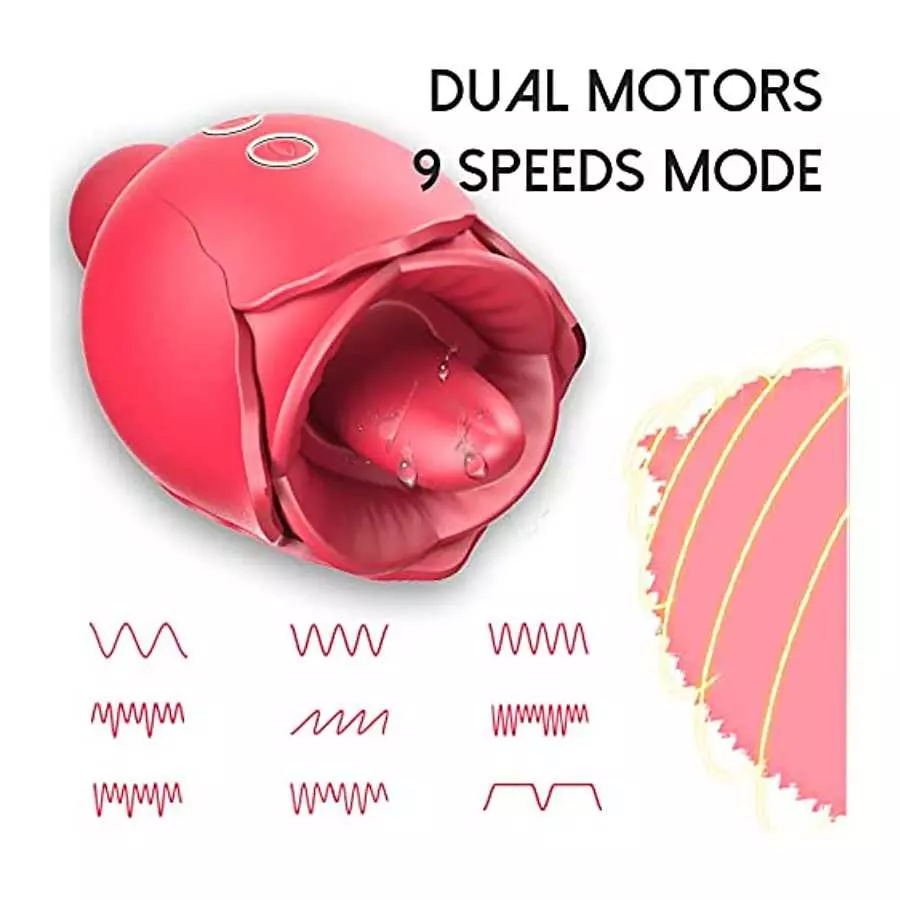 Rose Toy Vibrator for Women,Clitoral Vibrator Tongue Licking Stimulator for Clitoris,9 Vibration Speeds Clit Nipple Anus Massage